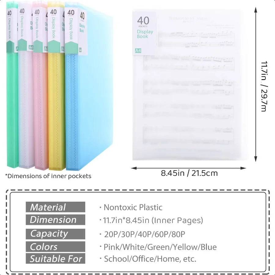 Plastic Presentation Book – 20-Pocket Portfolio Folder with Clear Sleeves for Reports & Documents 🗂️