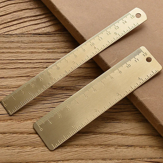 Vintage Brass Straight Ruler – Metal Triangle & Protractor Measuring Tool for Students & Creatives