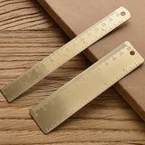 Vintage Brass Straight Ruler – Metal Triangle & Protractor Measuring Tool for Students & Creatives