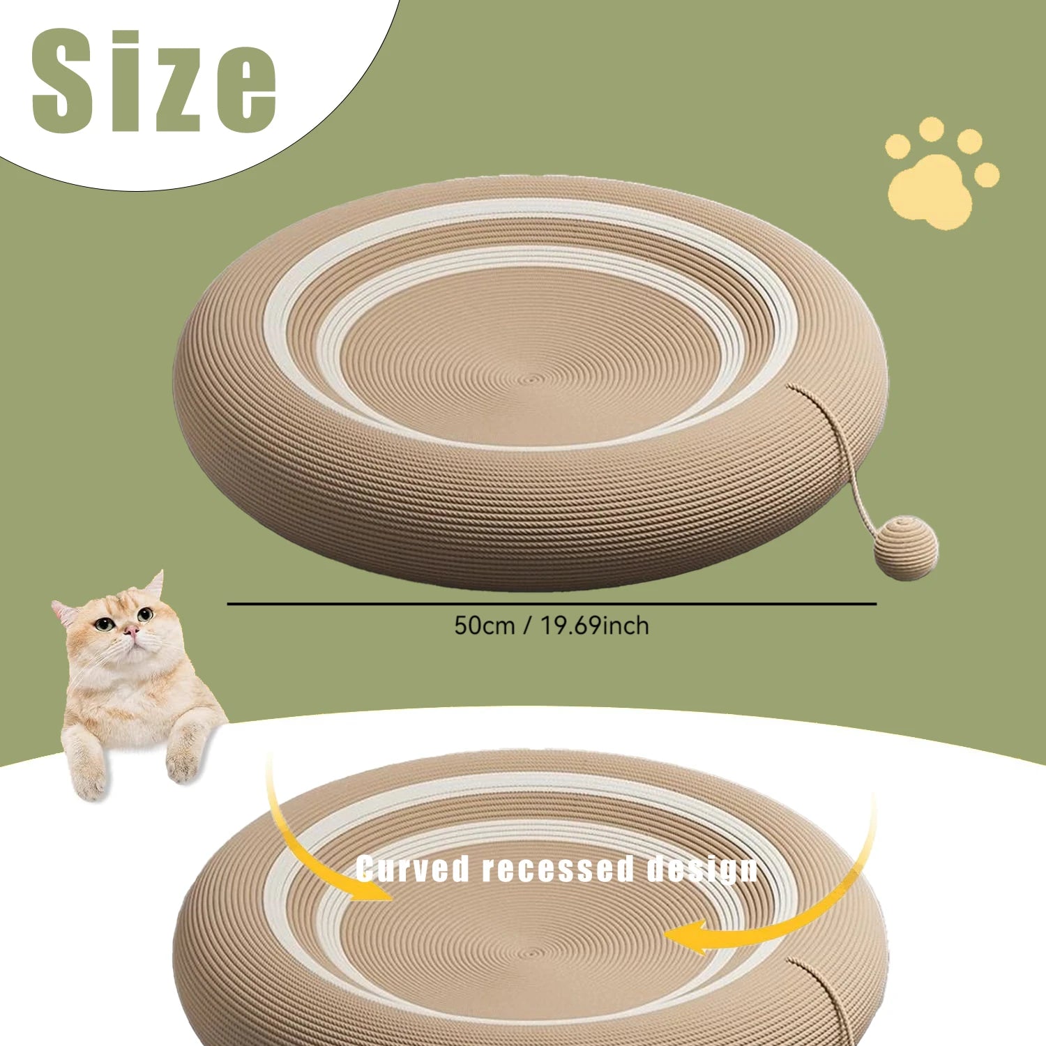 Round Cat Scratching Board – Non-Slip Claw Grinding Pad & Portable Sofa Bed for Cats (White Stripes / Brown)