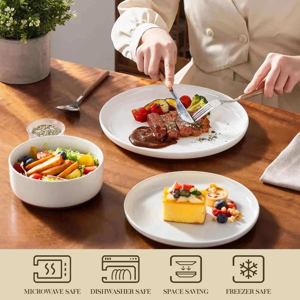 MALACASA Tara 18-Piece Stoneware Dinnerware Set – Rustic Modern Tableware for 6