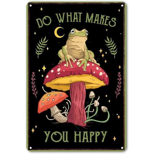 Funny Frog & Mushroom Metal Sign – Cute Cottagecore Wall Art for Bathroom, Kitchen & Bedroom | Forest-Inspired Home Décor