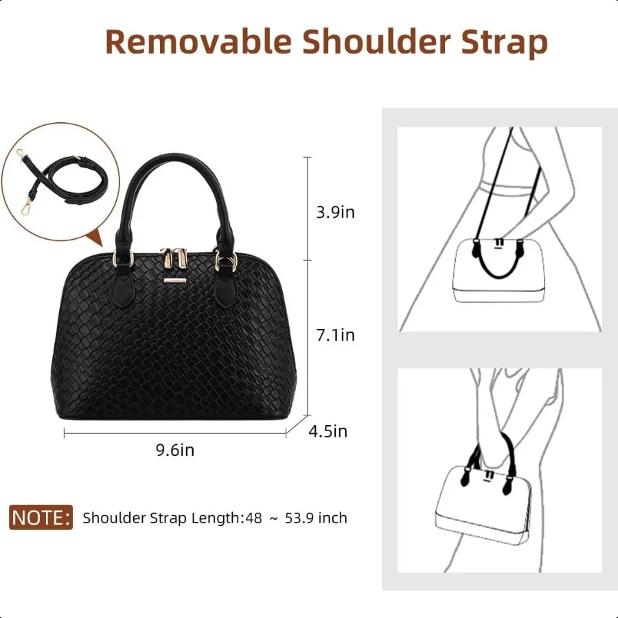 Women’s Classic Double-Zip Top Handle Dome Satchel Bag – Small Crossbody Handbag