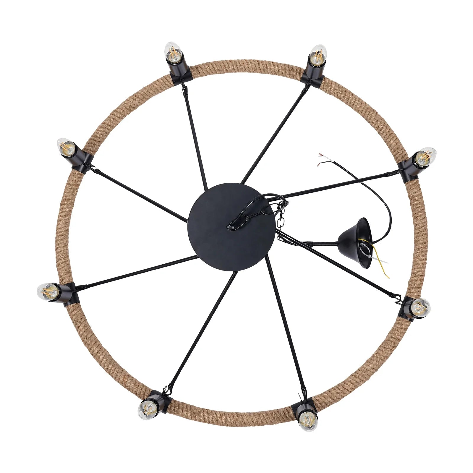 31.5 Inch 8-Light Wagon Wheel Chandelier – Rustic Farmhouse Metal Round Pendant Lighting Fixture