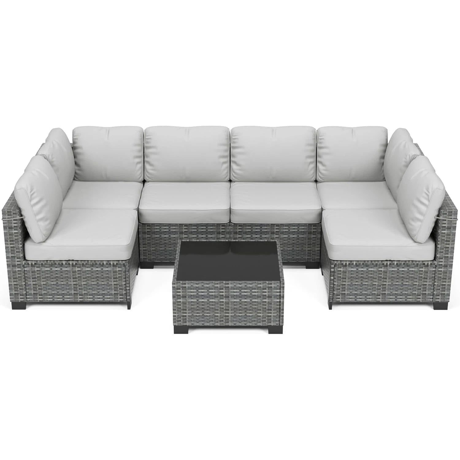 “7-Piece Modular Outdoor Furniture Set – PE Rattan Wicker Sectional Sofa with Cushions for Garden, Balcony & Patio”