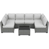 “7-Piece Modular Outdoor Furniture Set – PE Rattan Wicker Sectional Sofa with Cushions for Garden, Balcony & Patio”