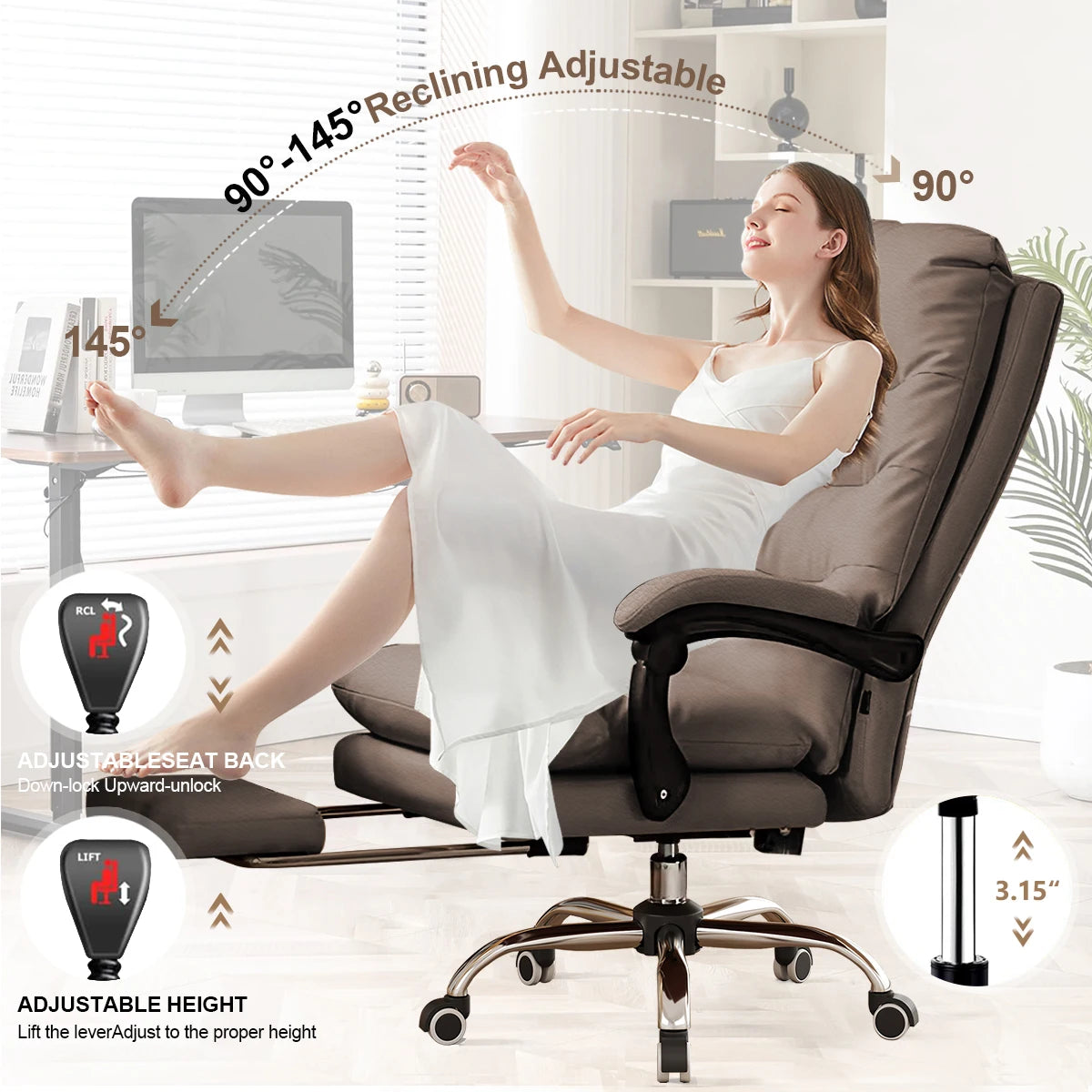 💺 Comfortable High-Back Office Chair – Leather Executive Desk Chair with Footrest & Swivel Function for Home & Gaming