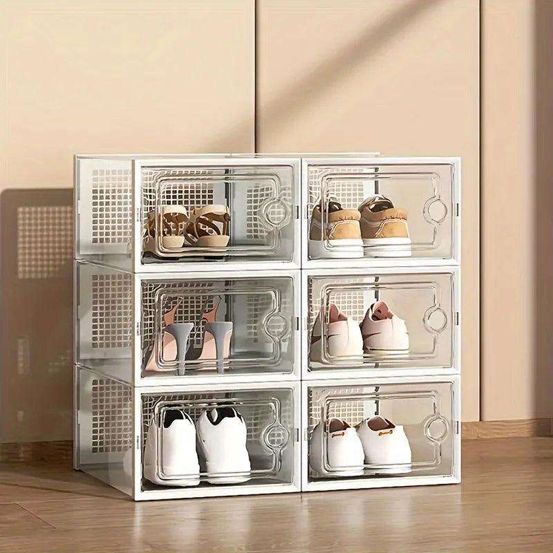 12 Pc / 24 Pc Large Capacity Modular Space-Saving Shoe Box, Transparent Plastic Stackable with Lid, Sneaker Display Box, B - PulinGO