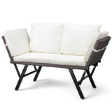 “Outdoor Rattan Sofa – Convertible Daybed or Double Chair with Adjustable Armrests, Cushions & Pillows for Patio & Garden”