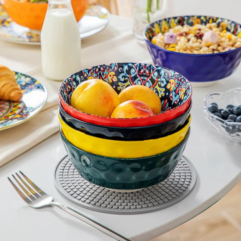Bohemia Retro Ceramic Dinnerware Set – MALACASA, Vibrant Design (12 / 16 / 24-Piece)
