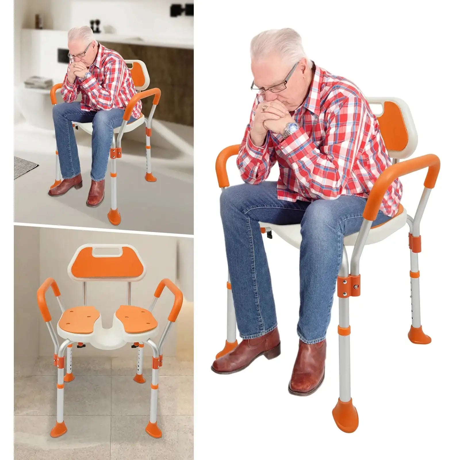 Height-Adjustable Shower Chair with Backrest & Armrests – Bath Seat for Seniors, Pregnant Women & Disabled Individuals