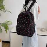 Corduroy Strawberry Backpack – Large-Capacity Student School Bag | Cute Teen Girls Daypack with Adjustable Straps