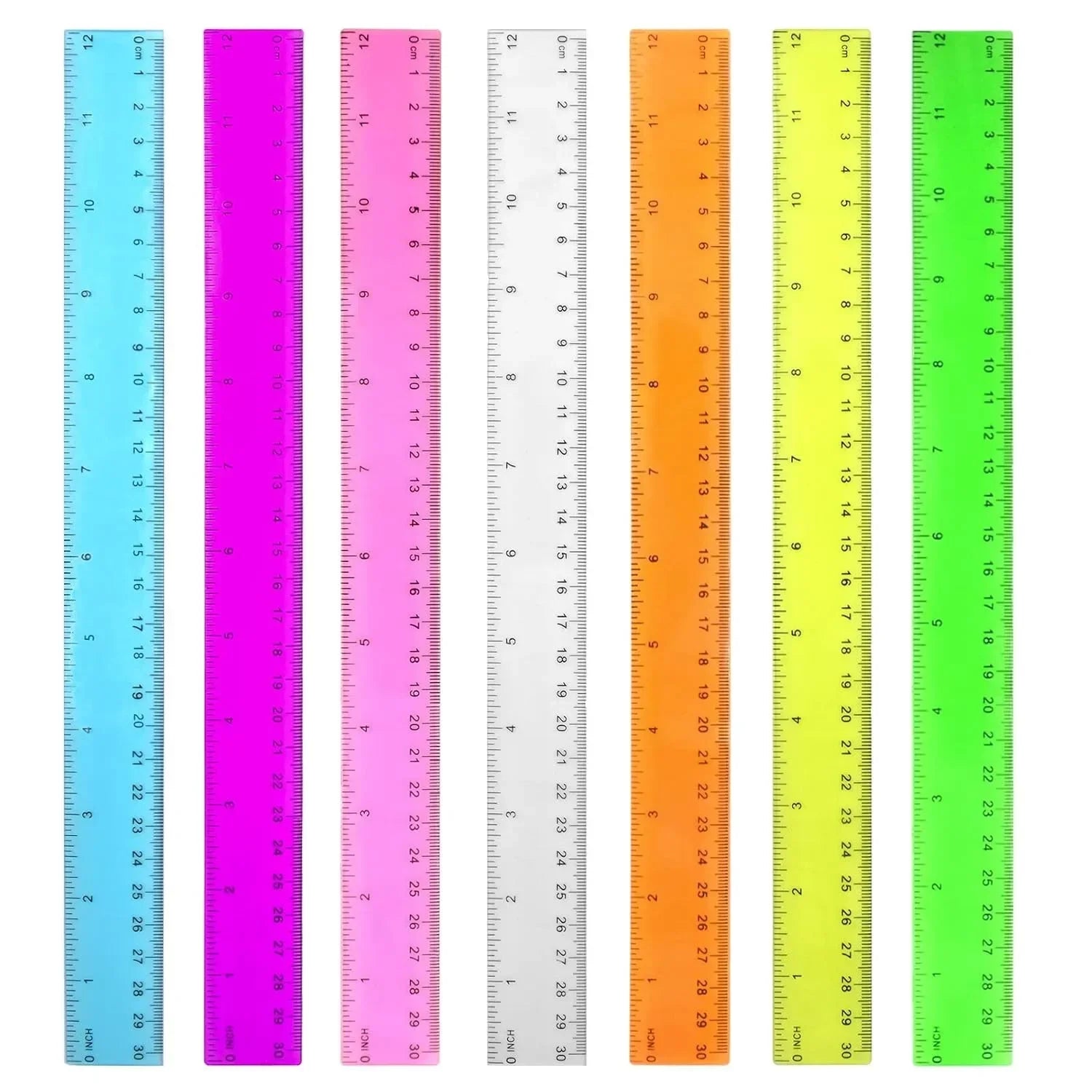 Colorful Transparent Plastic Rulers – 7-Pack School Ruler Set