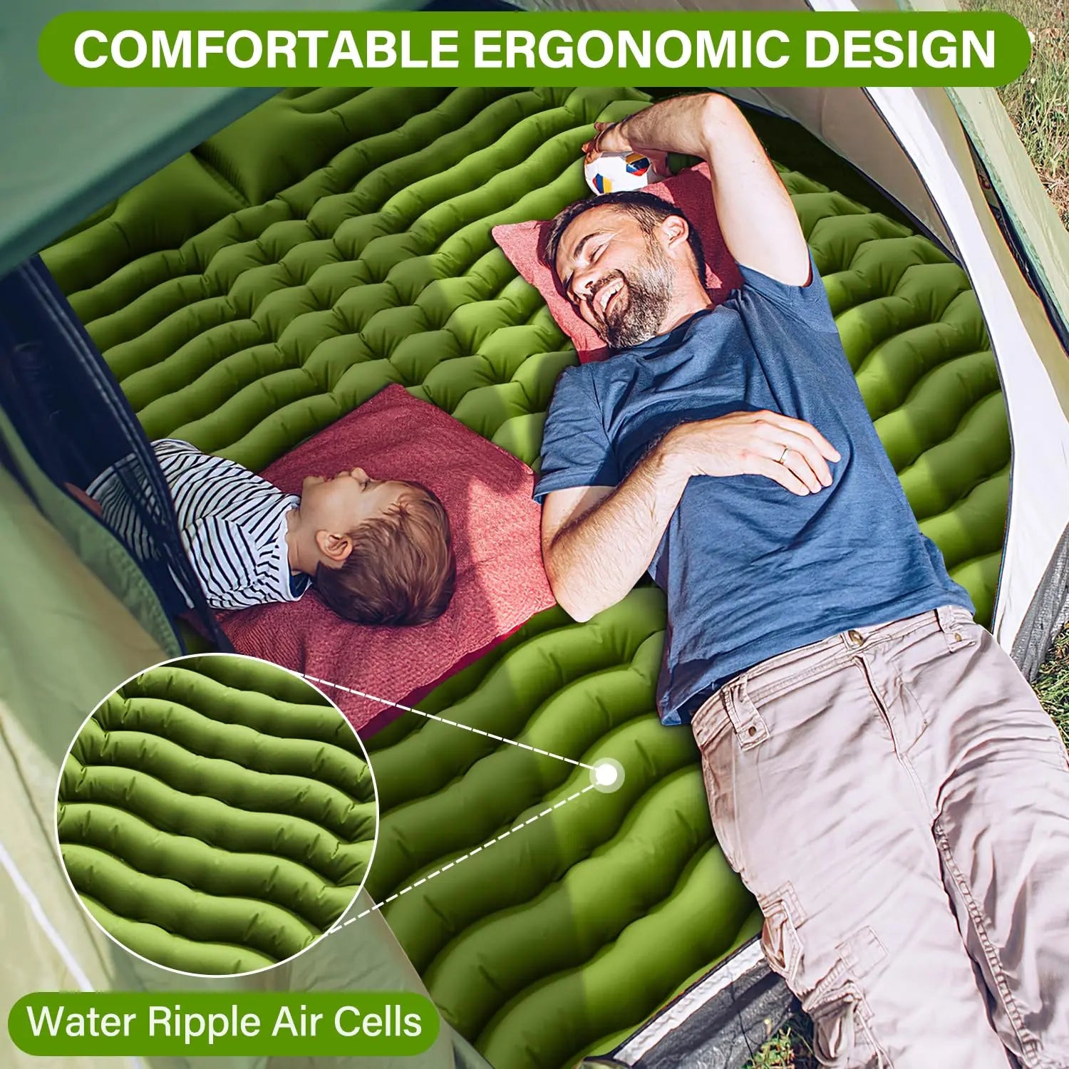 Westtune Double Sleeping Pad – 4" Thick Inflatable Mattress with Pillows & Built-In Foot Pump for 2 People 🏕️💤