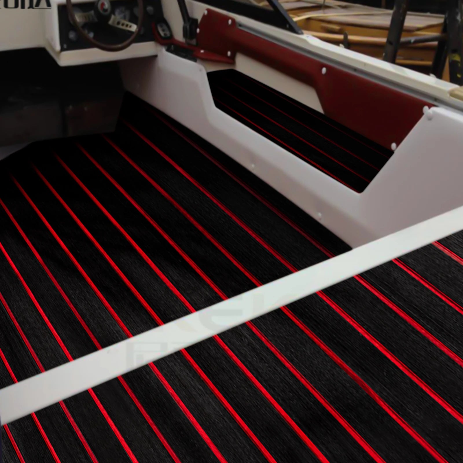EVA Foam Faux Teak Mat – Anti-Skid Boat Deck Mat, Self-Adhesive Marine Floor Carpet 240×90cm (Black)