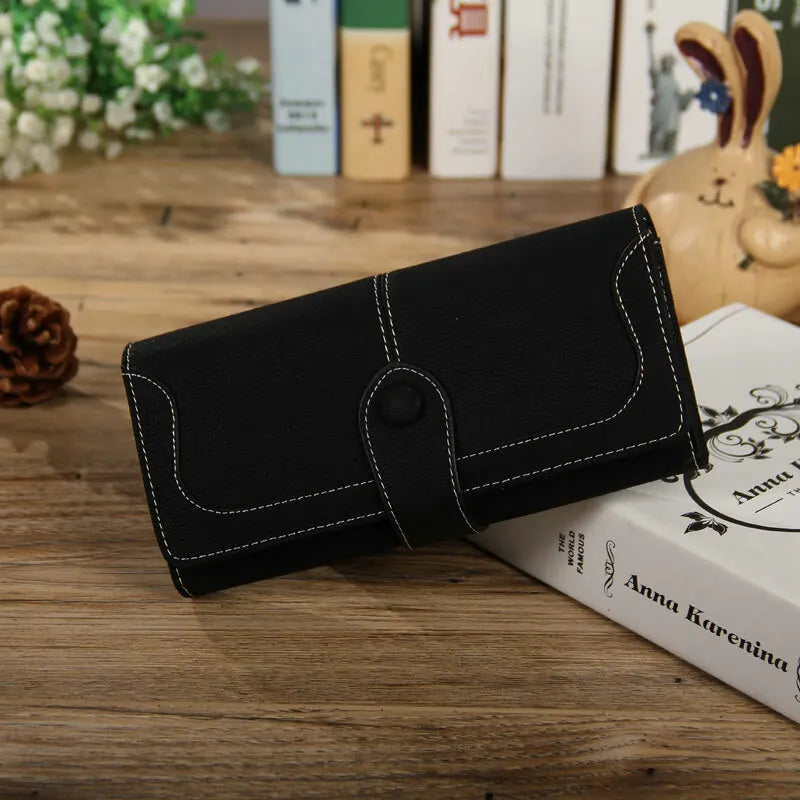 Women’s Faux Suede Long Wallet – Folding Buckle Purse with Phone Pocket, Card Holder & Elegant Clutch Gift Bag