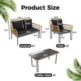 “4-Piece Outdoor Patio Furniture Set – Rattan Balcony Set with Chaise Lounge, 2 Armchairs & Coffee Table”