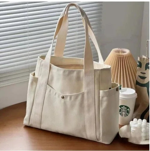 Large-capacity canvas tote bag – student & college style shoulder handbag, work commuting book bag for school, office & daily use