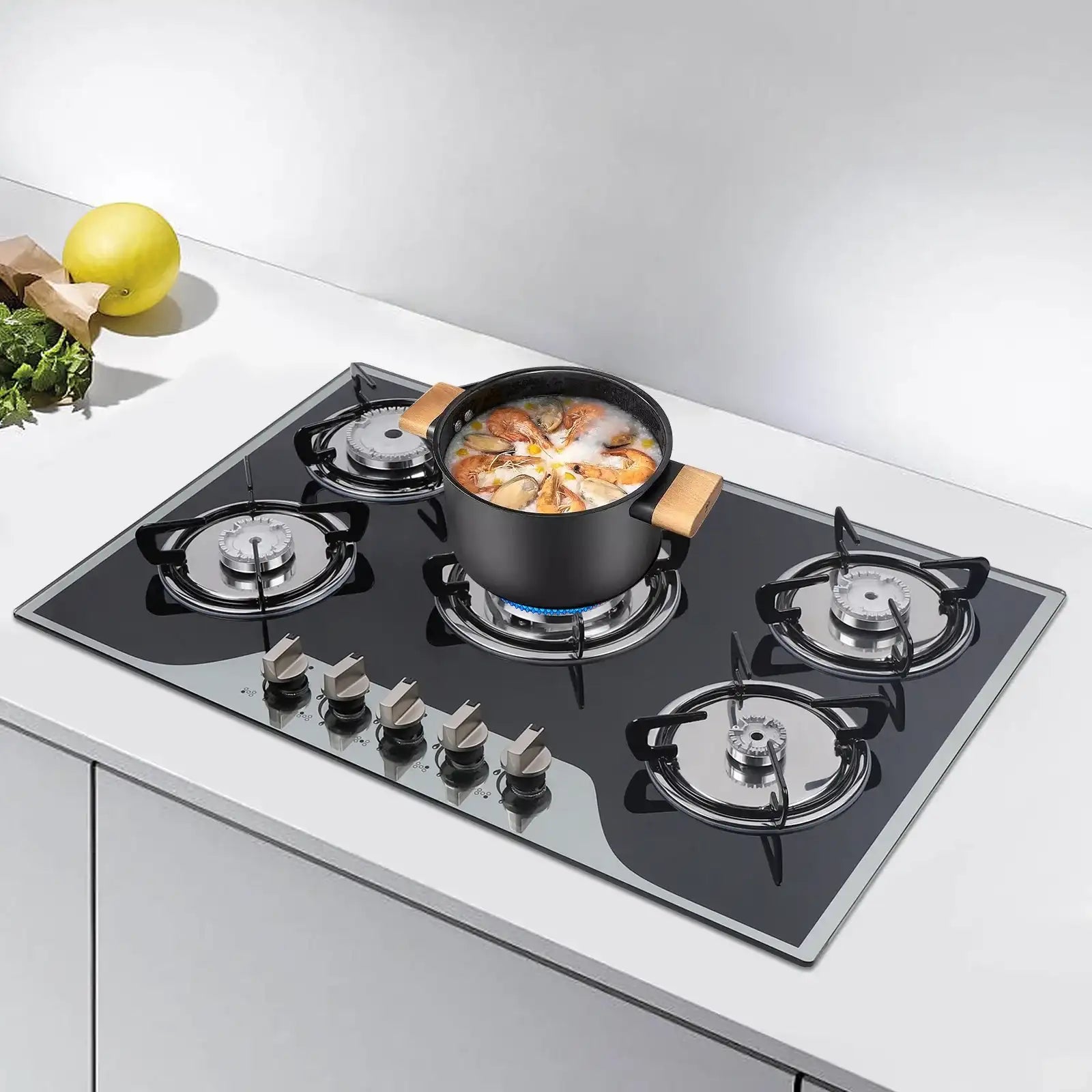 “30″ Stainless Steel 5-Burner Gas Cooktop – Dual Fuel NG/LPG Stove”