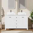 48" White Bathroom Vanity – Marble-Texture Top, 4 Drawers & Double Glass Vessel Sinks (Modern Standing Cabinet)