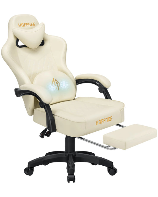 🎮 Ergonomic PU Leather Gaming Chair – Reclining Office Chair with Footrest, Adjustable Lumbar Cushion, Headrest & Massage Function