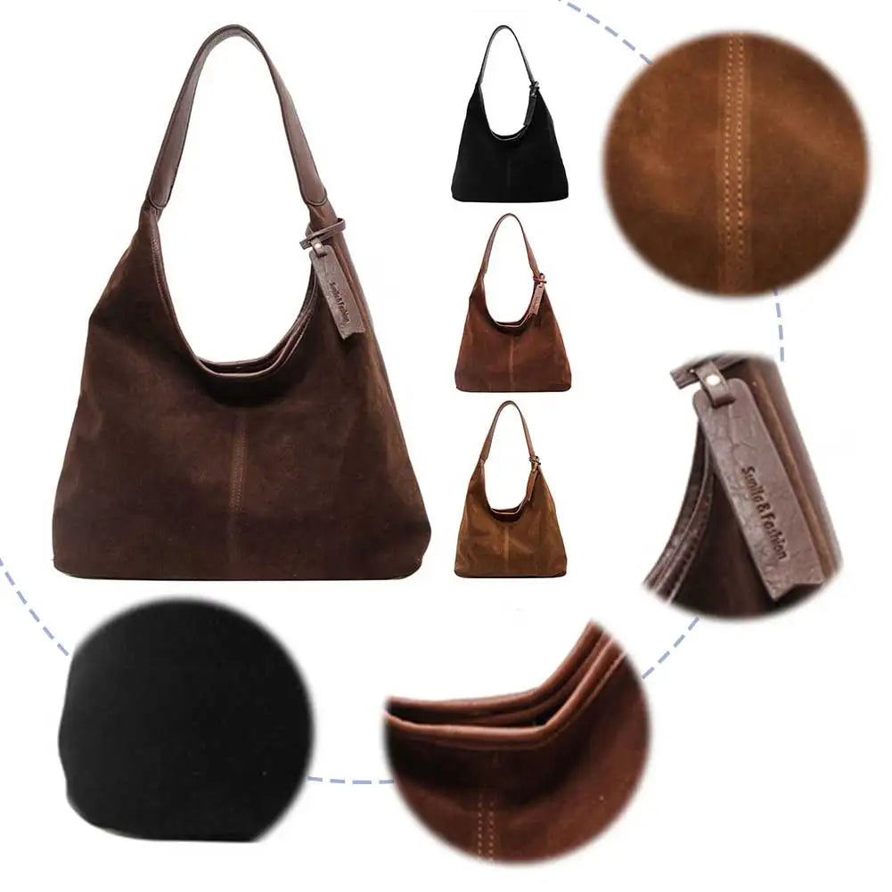 Soft Slouchy Suede Hobo Bag – Magnetic Closure Shoulder Bag for Women