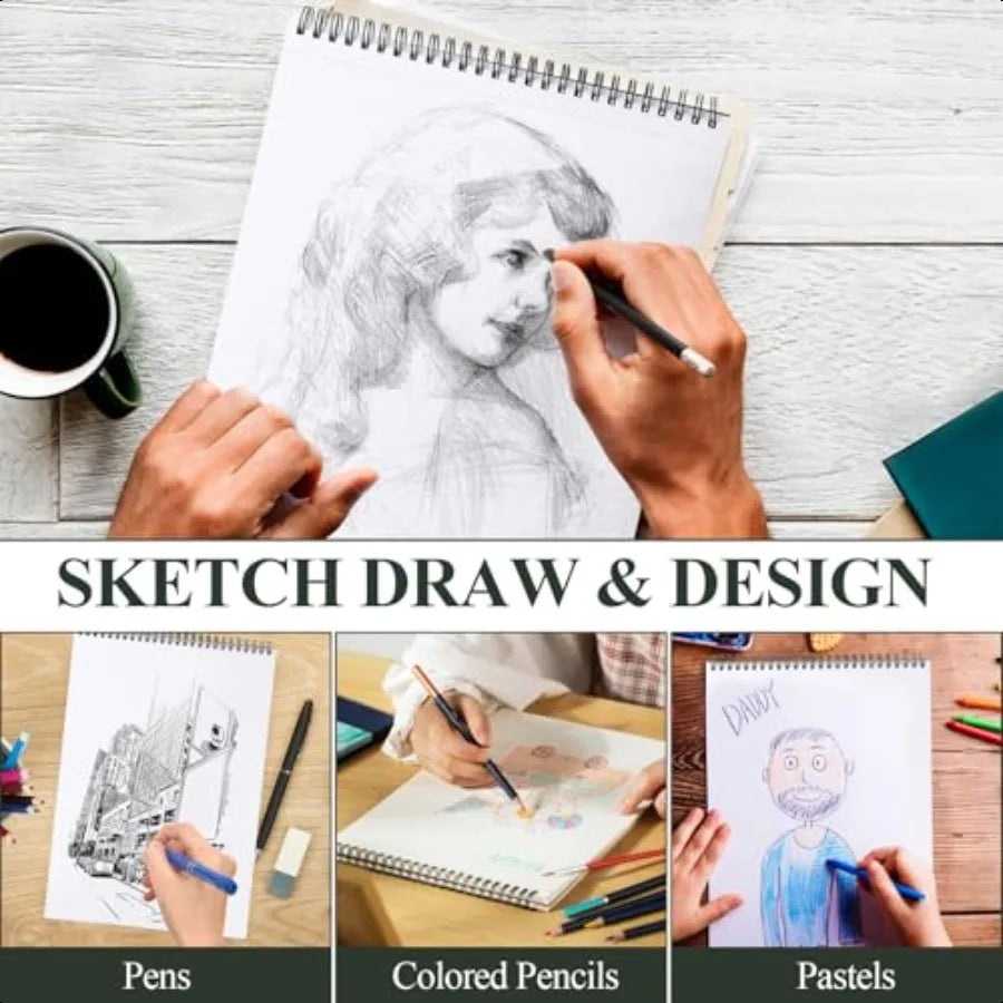 Utron 9×12″ Acid-Free Spiral Sketchbook – 100 gsm / 68 lb Art Drawing Pad (50 Sheets)