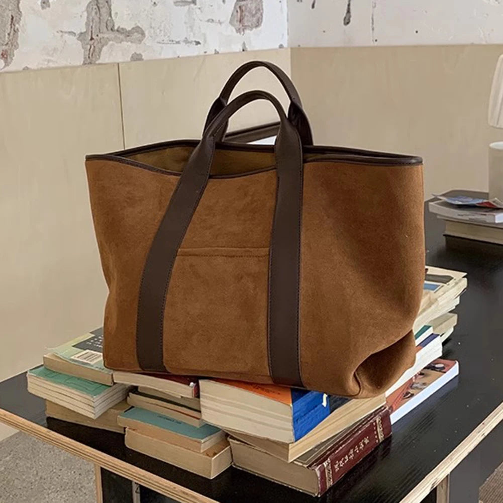Women’s Suede Tote Bag – Large-Capacity Vintage Winter Shoulder Handbag for Shopping, Work & Daily Commute