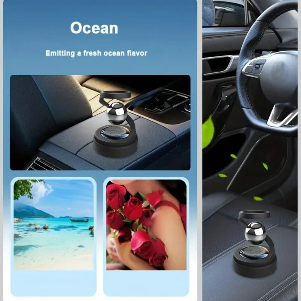 Eco solar car air freshener – rotating fan auto air purifier with long-lasting fragrance, compatible with balm tablet & stick refills