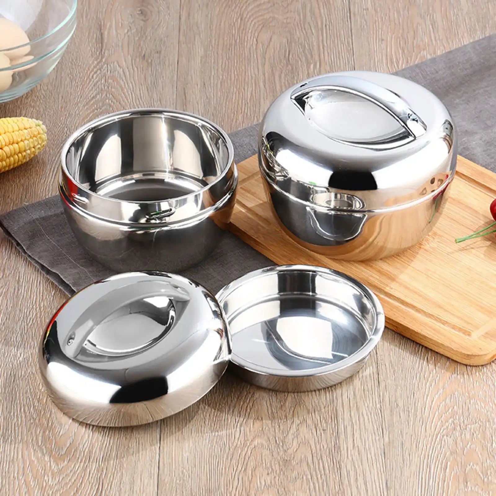 Portable Stainless Steel Thermo-Insulated Food Container – Round Bento Lunch Box (SCVD889)