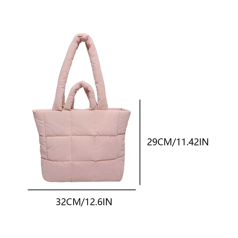 Women’s puffer tote bag – lightweight quilted padded shoulder handbag, solid-color fashion tote purse for outdoor travel, shopping & daily use