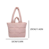 Women’s puffer tote bag – lightweight quilted padded shoulder handbag, solid-color fashion tote purse for outdoor travel, shopping & daily use