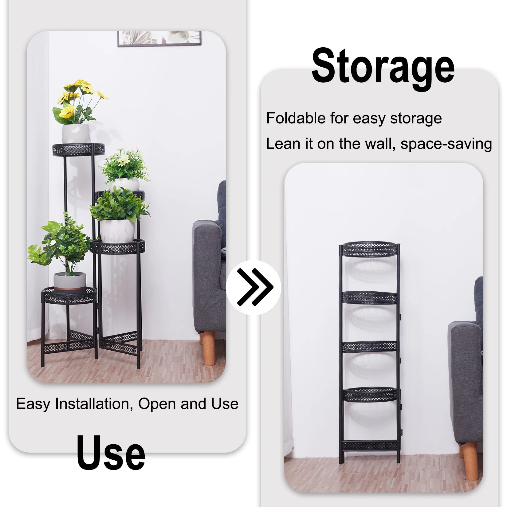 “Metal Flower Pot Rack Plant Stand – 3/4 Tier Garden Planter Corner Shelf for Indoor & Outdoor Storage & Display”