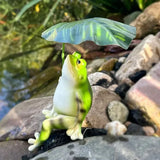 Resin Frog Garden Statue – Realistic Leaf-Holding Frog Figurine for Fish Ponds, Home & Office Outdoor Décor