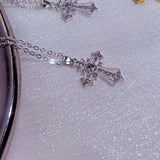 Gothic Zircon Cross Necklace – Unisex Y2K Large Pendant with Irregular Crystal Design for Men & Women