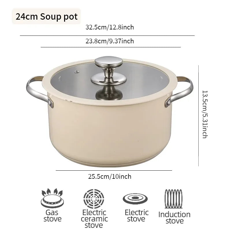 4-Piece Stainless Steel Cook Pot Set – Non-Toxic Colored Kitchen Pots with Glass Lids for Soup, Milk & Seafood 🍲🦀