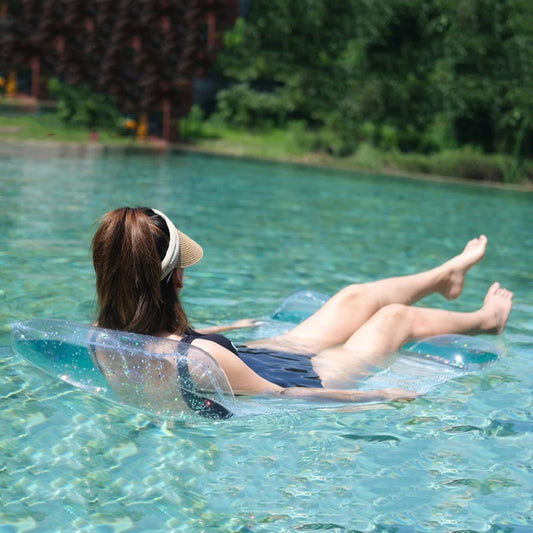 PVC Water Hammock Lounger – Foldable Inflatable Floating Swimming Mattress with Sequins for Adults & Pool Parties