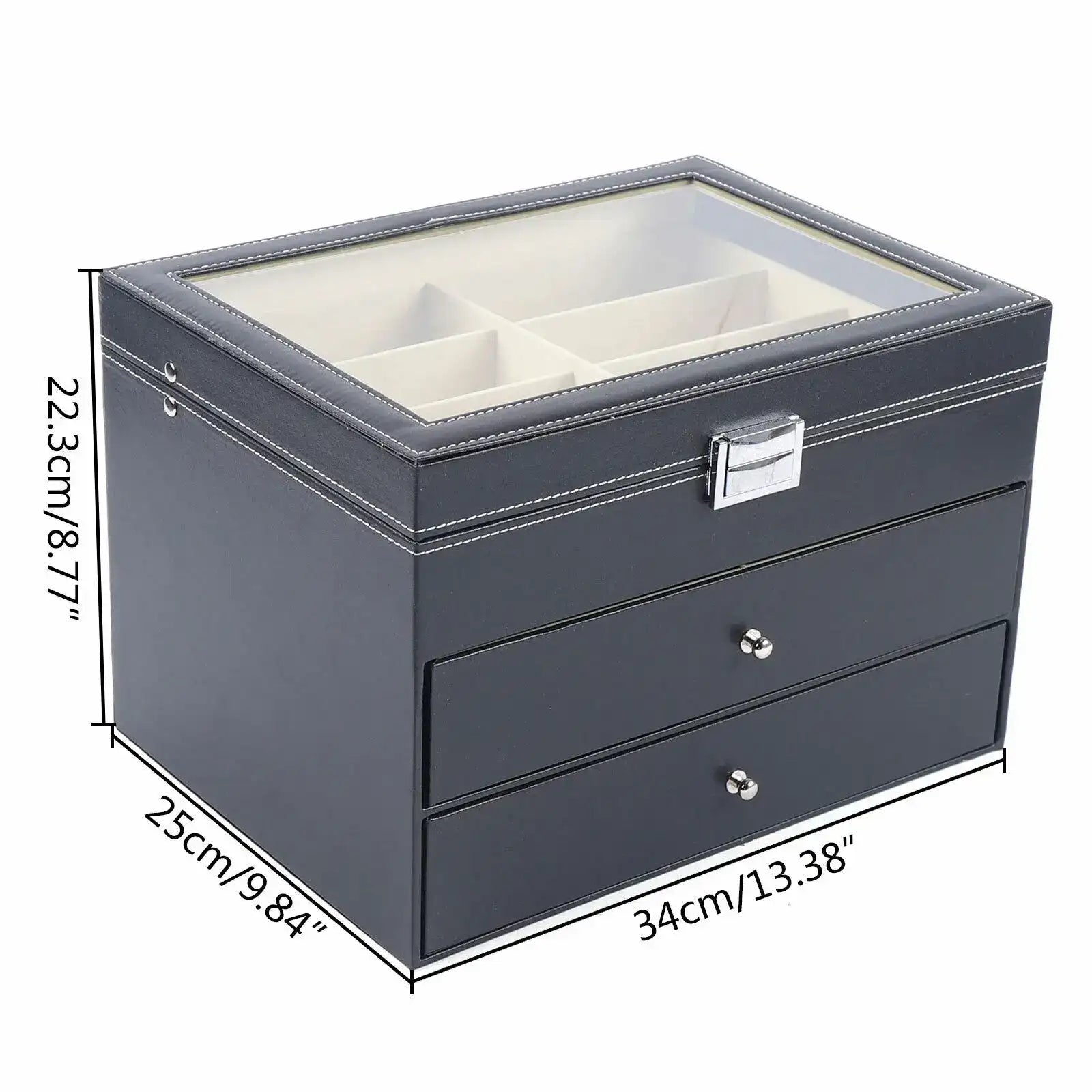 PU Leather Sunglasses Display Box with Glass Window – Jewelry Organizer for Glasses, Rings & Necklaces