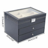 PU Leather Sunglasses Display Box with Glass Window – Jewelry Organizer for Glasses, Rings & Necklaces