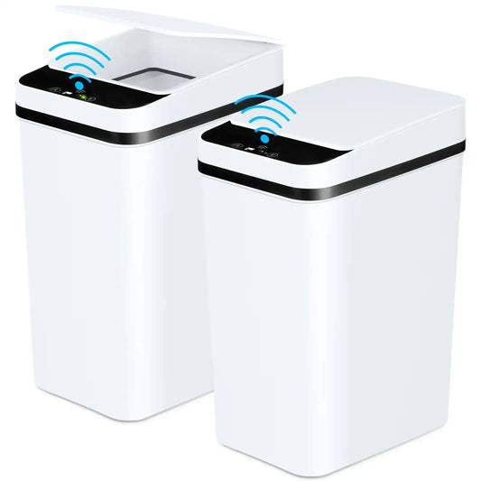 “2-Pack 12L Automatic Trash Cans – Touchless Motion Sensor Slim Bins with Lids for Bathroom, Bedroom, Office & Living Room (White)”