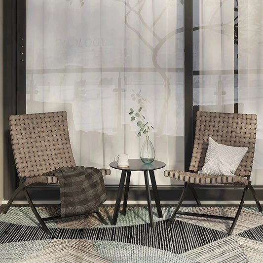 “3-Piece Leather-Texture Wicker Patio Chairs & Foldable Balcony Furniture Set with Side Table – Outdoor Lounge Seating”