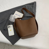 Women’s Large-Capacity Bucket Shoulder Bag with Matching Clutch – Adjustable Strap, Solid Color Minimal Style