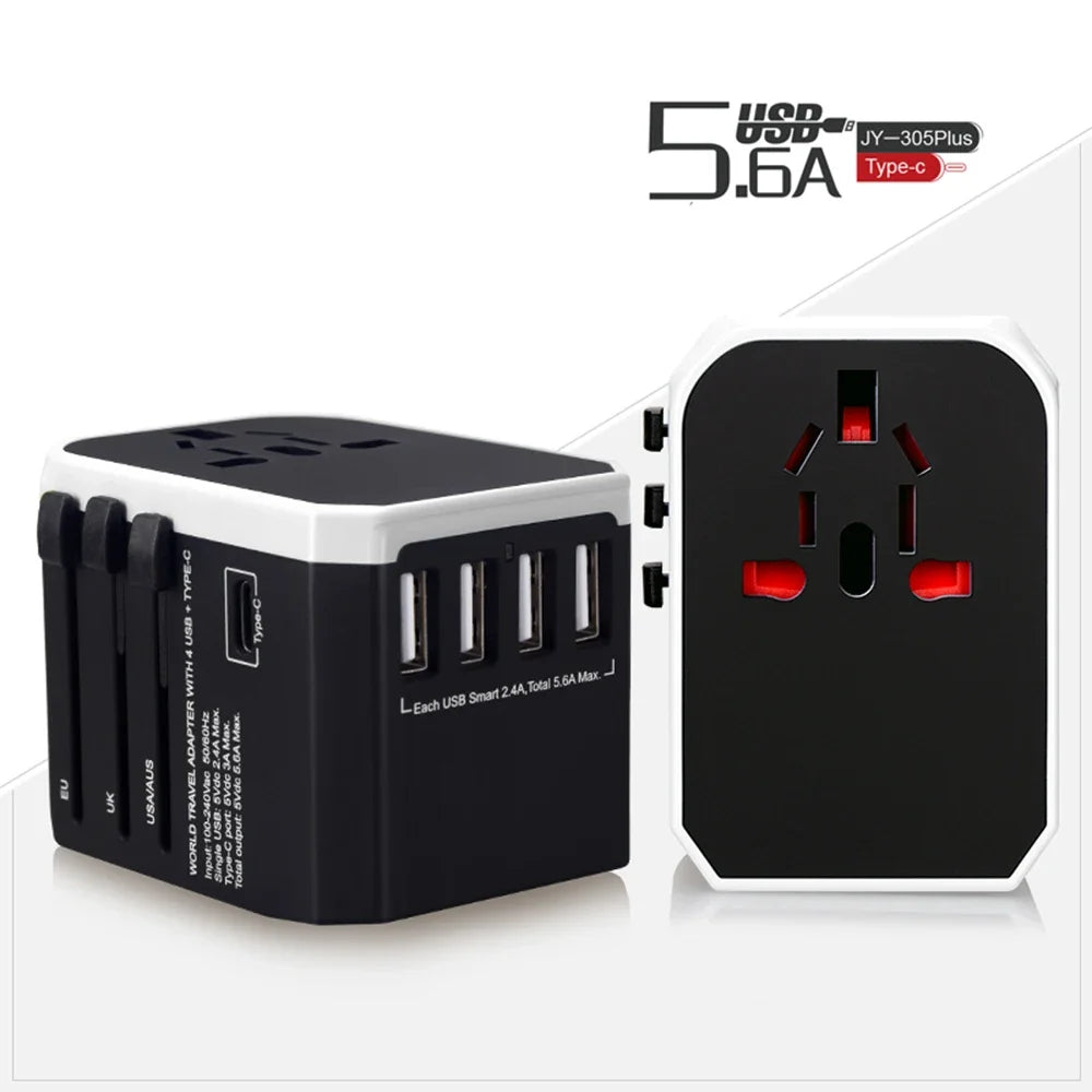 Melery International Travel Smart Adapter – Universal Plug with USB & Type-C Charger for US/EU/UK/AU