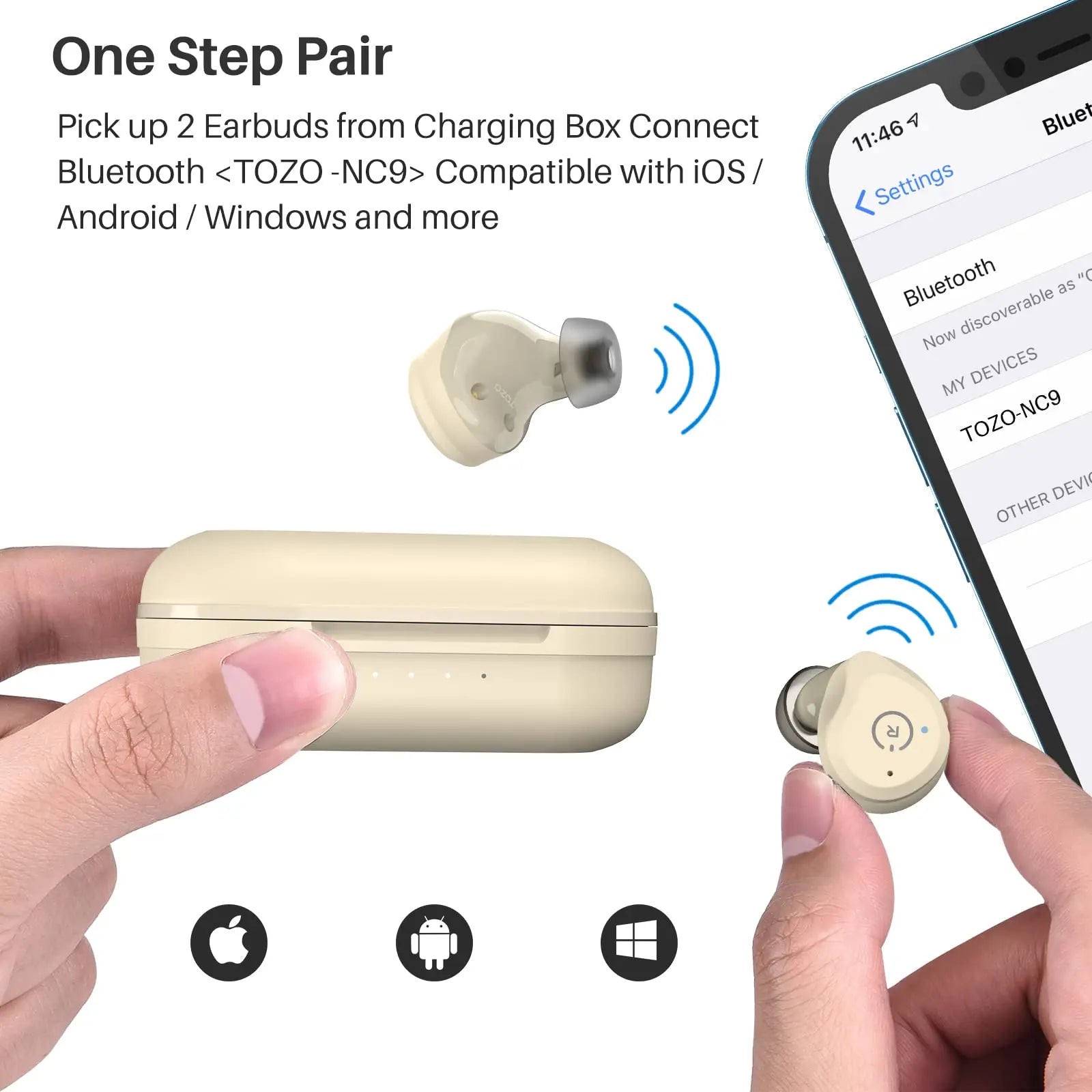 Refurbished TOZO ANC Earbuds – TWS True Wireless Bluetooth In-Ear Headphones with Noise Cancelling & Mics for iOS/Android