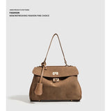 Suede Leather Luxury Tote Bag for Women – Large Capacity Shoulder & Messenger Satchel (Coffee)