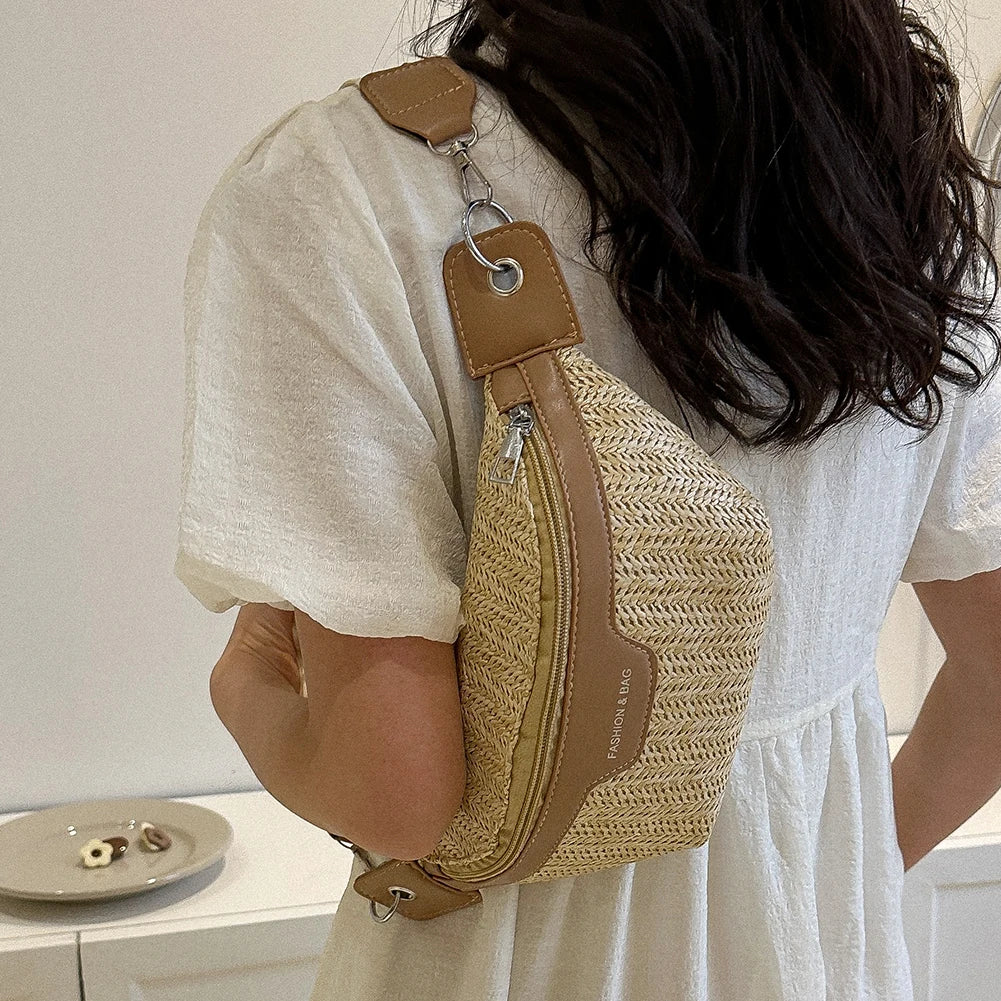 Women’s Summer Straw Shoulder Bag — Lightweight Breathable Messenger Tote with Wide Strap for Beach & Travel