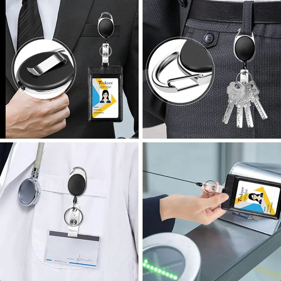 🎟️ 5-Pack Retractable Badge Reel Holders – Carabiner Clip & Key Ring ID Card Holder for Work, School & Events