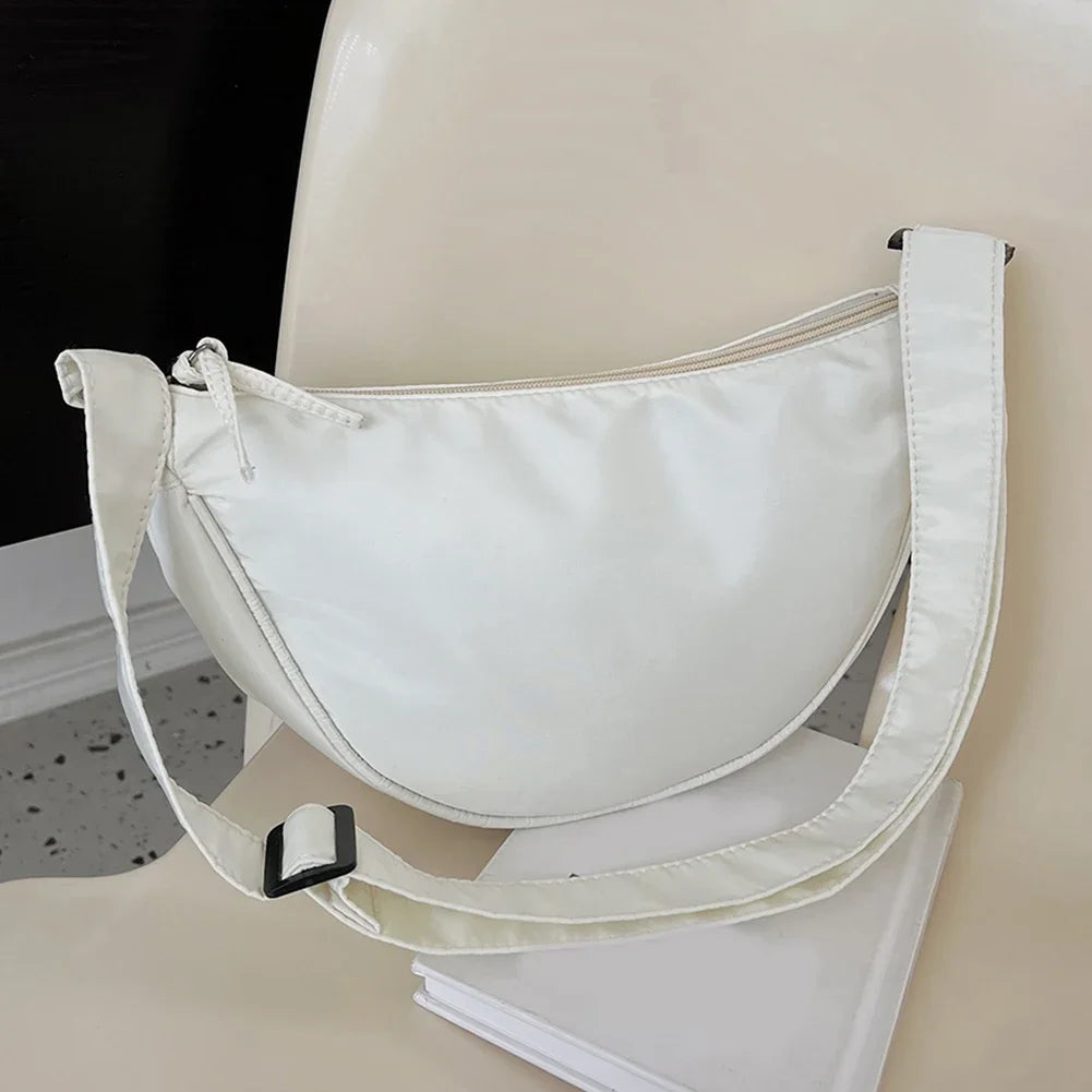 Women’s Crescent-Shape Nylon Shoulder & Crossbody Bag – Simple Elegant Daily Handbag