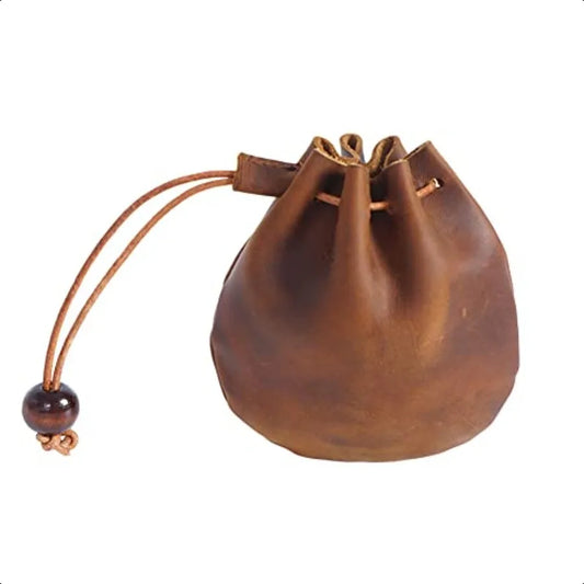 Mini Leather Drawstring Coin Purse – Unisex Coin Organizer & Change Holder Pouch for Men & Women