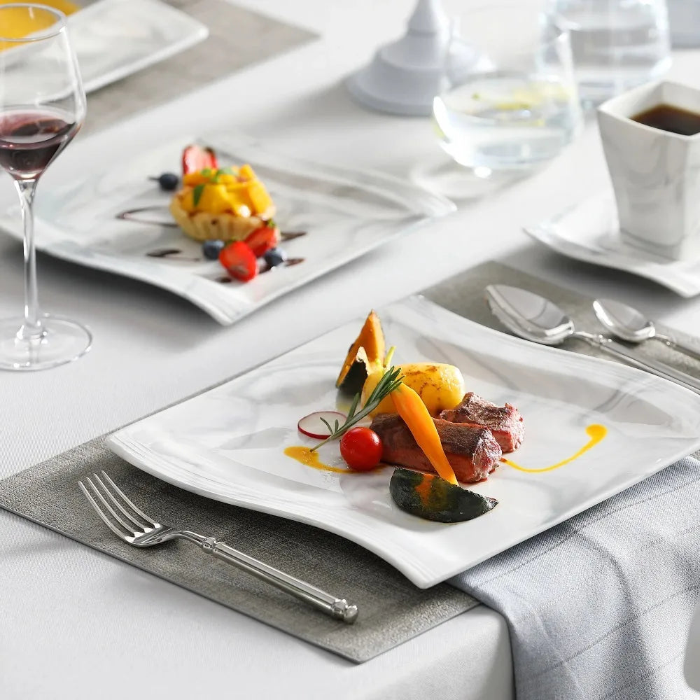 MALACASA Flora 30-Piece Marble-Pattern Porcelain Dinnerware Set – Service for Six